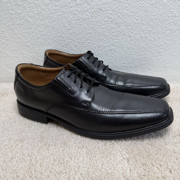 Clarks Tilden Walk Oxford Black Leather Shoes Men’s US 10.5 M Formal Comfort - Picture 1 of 12